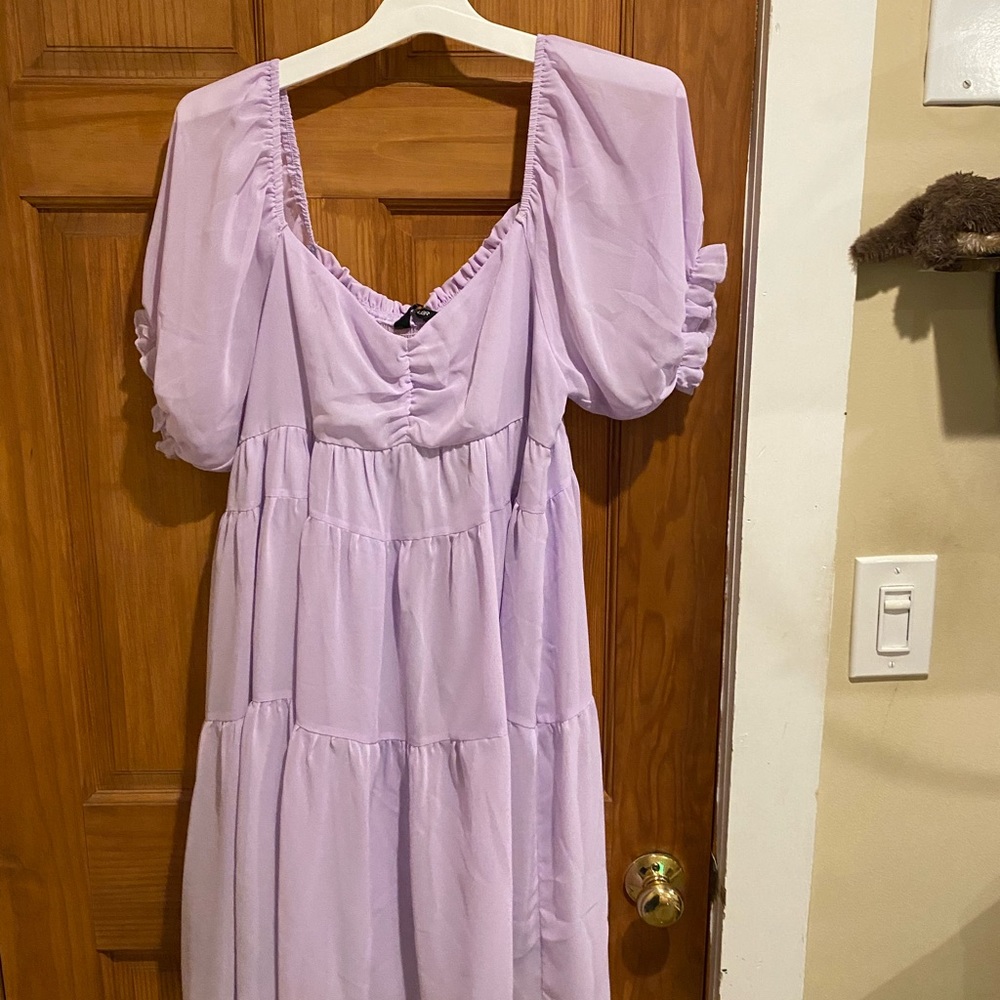 Purple Flowy Dress with Short Sleeves